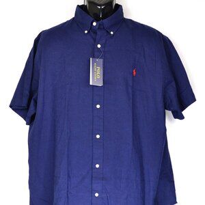 Polo Ralph Lauren Men's Size XXL Navy Linen Short Sleeve Button Down Shirt NEW!